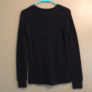 SO Sonoma Crewneck Knit Sweater Black Braided Detail XS